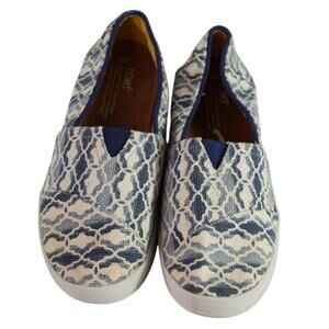 TOMS Womens Blue White Slip On Espadrille Flats Casual Canvas Shoes Size 9 US